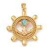 304 Stainless Steel & Synthetic Turquoise Rudder Big Pendants STAS-D110-07G-1