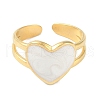 Ion Plating(IP) 304 Stainless Steel Enamel Heart Cuff Finger Rings RJEW-L107-059G-01-2