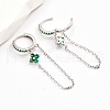 S925 Sterling Silver Clover with Chain Charm Hoop Earrings MJ2437-2-4