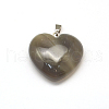 Heart Natural Grey Agate Pendants G-Q355-20-4