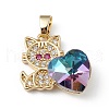Real 18K Gold Plated Rack Plating Brass Micro Pave Cubic Zirconia Pendants KK-C015-31G-09-1