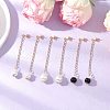 Glass Imitation Pearl Round Tassel Stud Earrings EJEW-JE06453-1
