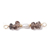 Natural Ice Obsidian Chip & Natural Cultured Freshwater Pearl Rice Beaded Connector Charms PALLOY-JF03707-03-1