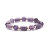 Natural Amethyst Column & Round Stretch Bracelet for Women BJEW-JB09351-01-1
