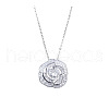 Brass Micro Pave Clear Cubic Zirconia Flower Pendant Necklaces WG37882-04-3