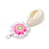 Natural Cowrie Shell & Handmade Polymer Clay Flower Smiling Face Pendants PALLOY-JF03821-5