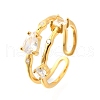 Teardrop 925 Sterling Silver Cubic Zirconia Adjustable Cuff Rings for Women RJEW-S631-02G-4