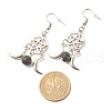 Woven Net with Natural Lava Rock Dangle Earrings EJEW-JE04945-05-4