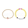 2Pcs 2 Styles Teachers' Day Handmade Polymer Clay Heishi Beaded Bracelet & Brass Spacer Beads Bracelet Set BJEW-TA00623-4