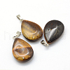 Teardrop Natural Tiger Eye Pendants X-G-Q368-06-2