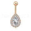 Piercing Jewelry Real 18K Gold Plated Brass Teardrop Cubic Zirconia Navel Ring Navel Ring Belly Rings AJEW-EE0001-20A-1