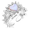 Rhodium Plated 925 Sterling Silver Heart Open Cuff Ring JR894A-3