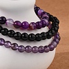 3Pcs 3 Style Natural Amethyst & Black Agate Round Beaded Stretch Bracelets Set PW23030762789-4