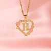 Brass Crystal Rhinestone Hollow Rose Heart with Letter Pendant Necklaces for Women WGC1928-08-1