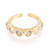 Brass Micro Pave Clear Cubic Zirconia Cuff Rings for Women KK-T074-14G-2