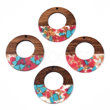Transparent Resin & Walnut Wood Pendants RESI-TAC0017-74-A04-1