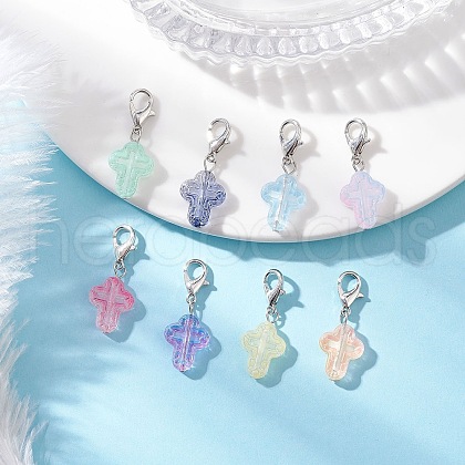 Transparent Glass Cross Pendant Decorations HJEW-JM03349-01-1