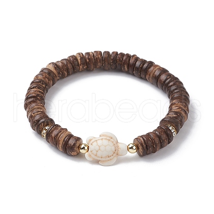 Tortoise Synthetic Turquoise & Coconut Stretch Bracelets for Women BJEW-JB10106-01-1