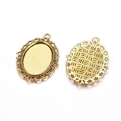 Tibetan Style Oval Alloy Pendant Cabochon Settings X-TIBEP-Q054-44AG-RS-1