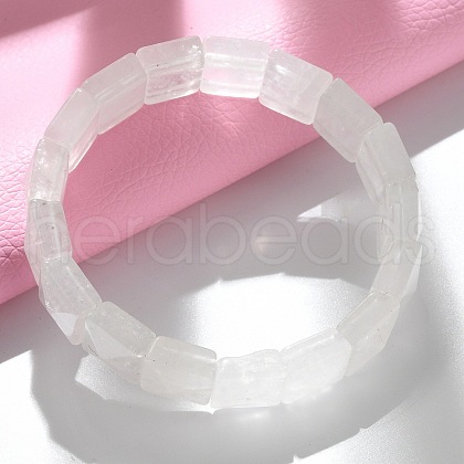 Sqaure Natural Quartz Crystal Beads Stretch Bracelets for Women Men BJEW-C097-06W-1