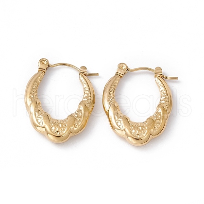 Ion Plating(IP) 304 Stainless Steel Textured Oval Hoop Earrings for Women EJEW-G314-08G-1