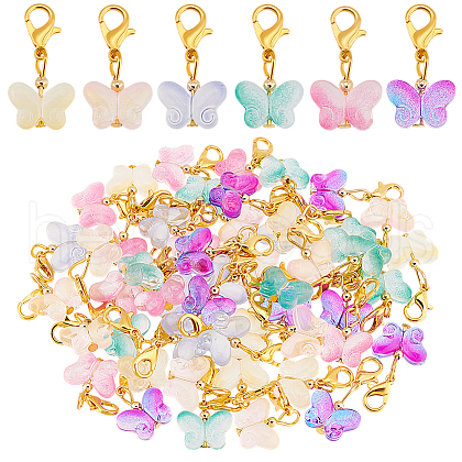 60Pcs 6 Colors Butterfly Glass Pendant Decorations HJEW-PH01944-1