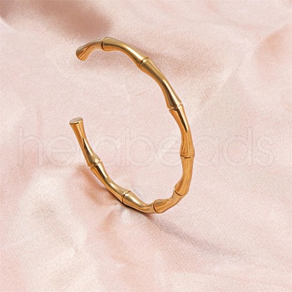 Vintage Bamboo Joint 304 Stainless Steel Cuff Bangles for Women VE9948-2-1