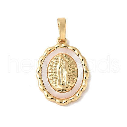Brass Pave Natural White Shell Pendants KK-S522-07A-G-1