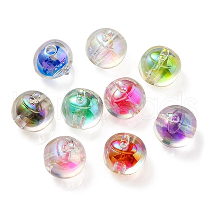 UV Plating Rainbow Iridescent Acrylic Beads OACR-A014-02-1