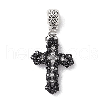2Pcs 2 Styles 3D Glass Seed Beaded Cross Charms PALLOY-MZ00576-02-1
