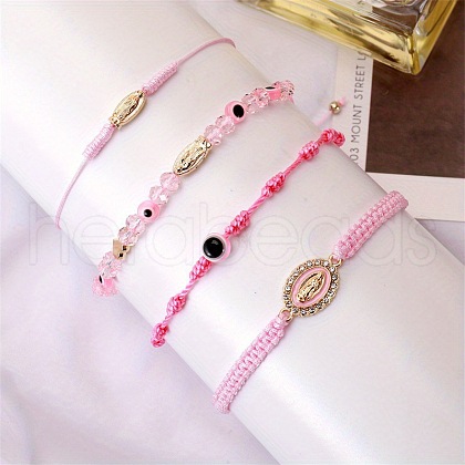 4Pcs 4 Styles Golden Alloy Link & Resin Beads Braided Bead Bracelets & Glass Beads Stretch Bracelets FS-WG3FBEF-02-1