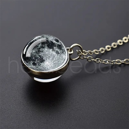Luminous Round Alloy with Glass Planet Pendant Necklaces FS-WG4A1FF-02-1