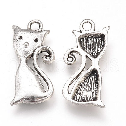 Tibetan Style Alloy Kitten Pendants TIBEP-T002-66AS-RS-1