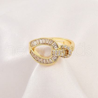 Rack Plating Brass Micro Pave Clear Cubic Zirconia Adjustable Rings for Women RJEW-M028-119G-1