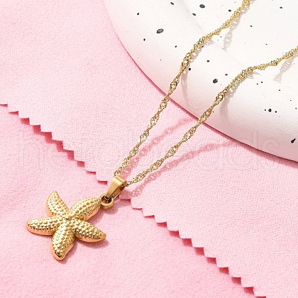 Summer Beach 304 Stainless Steel Pendant Rope Chain Necklaces for Women STAS-Z108-01G-01-1