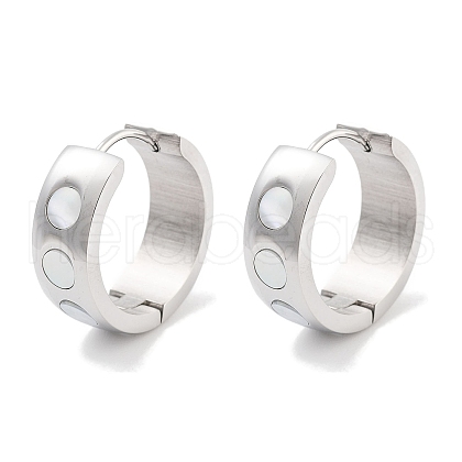 304 Stainless Steel & Natural Shell Huggie Hoop Earrings for Women EJEW-C096-26A-P-1