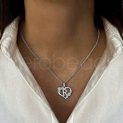 Alloy Flower Heart Initial Pendant Necklaces for Women FS-WGC56A9-12-1