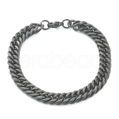 304 Stainless Steel Curb Chain Bracelets STAS-B020-08EB-1