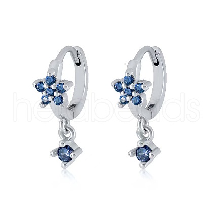 925 Sterling Silver Cubic Zirconia Plum Blossom Hoop Earrings IM8168-8-1