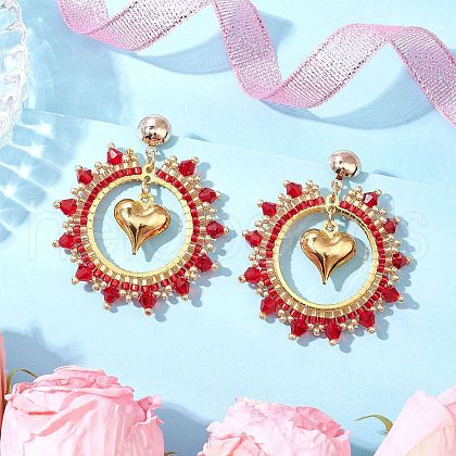 Iron Heart Dangle Stud Earrings EJEW-MZ00405-01-1