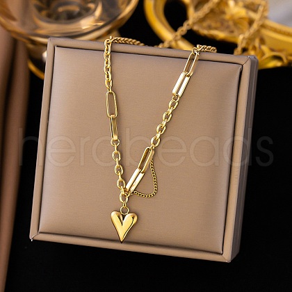 304 Stainless Steel Heart Pendant Necklaces for Women NJEW-Q028-05G-1