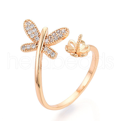 Butterfly Brass Micro Pave Clear Cubic Zirconia Cuff Ring Settings KK-T076-31G-1