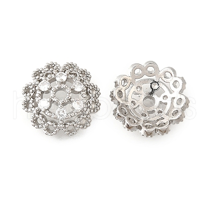 Flower Brass Micro Pave Clear Cubic Zirconia Bead Caps KK-V008-33P-1