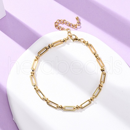 304 Stainless Steel Long Oval Link Chain Anklets AJEW-A057-10G-1