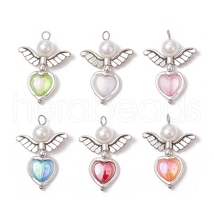 Angel with Heart Tibetan Style Alloy Beads with Electroplate Non-magnetic Synthetic Hematite Beads and Transparent Acrylic Beads and ABS Plastic Imitation Pearl Round Beads Pendants PALLOY-JF03624-1