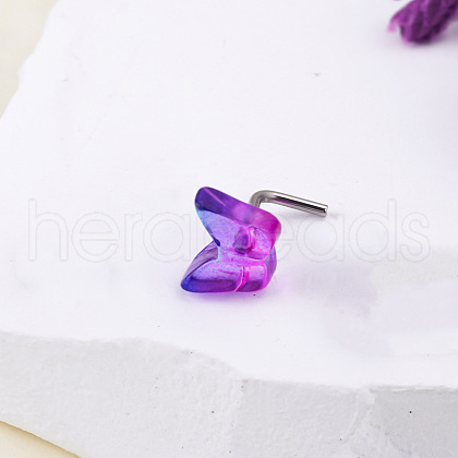 Bohemian Style 304 Stainless Steel & Deep Pink Resin L-Shaped Nose Rings FS-WG96CDA-12-1