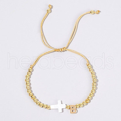 Brass Round Bead Braided Bead Bracelets VB3830-2-1