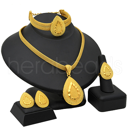 Teardrop Alloy Pendant Necklaces & Stud Earrings & Rings & Bangles Sets FS-WG5D99A-05-1