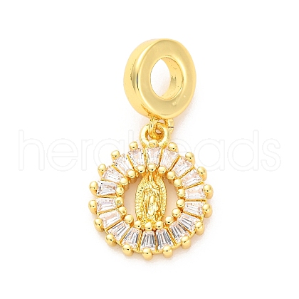 Brass Clear Cubic Zirconia European Dangle Pendants KK-D325-28G-08-1