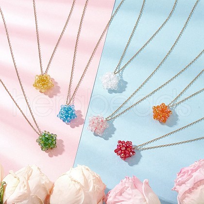 7Pcs 7 Colors Handmade Glass Seed Beaded Star Pendant 304 Stainless Steel Cable Chain Necklaces for Women NJEW-MZ00118-1